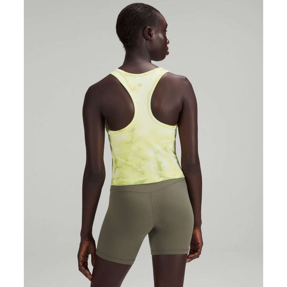 Lululemon Ebb to Street Cropped Racerback Tank Top Size 4 Marble Dye Wasabi - Picture 6 of 8